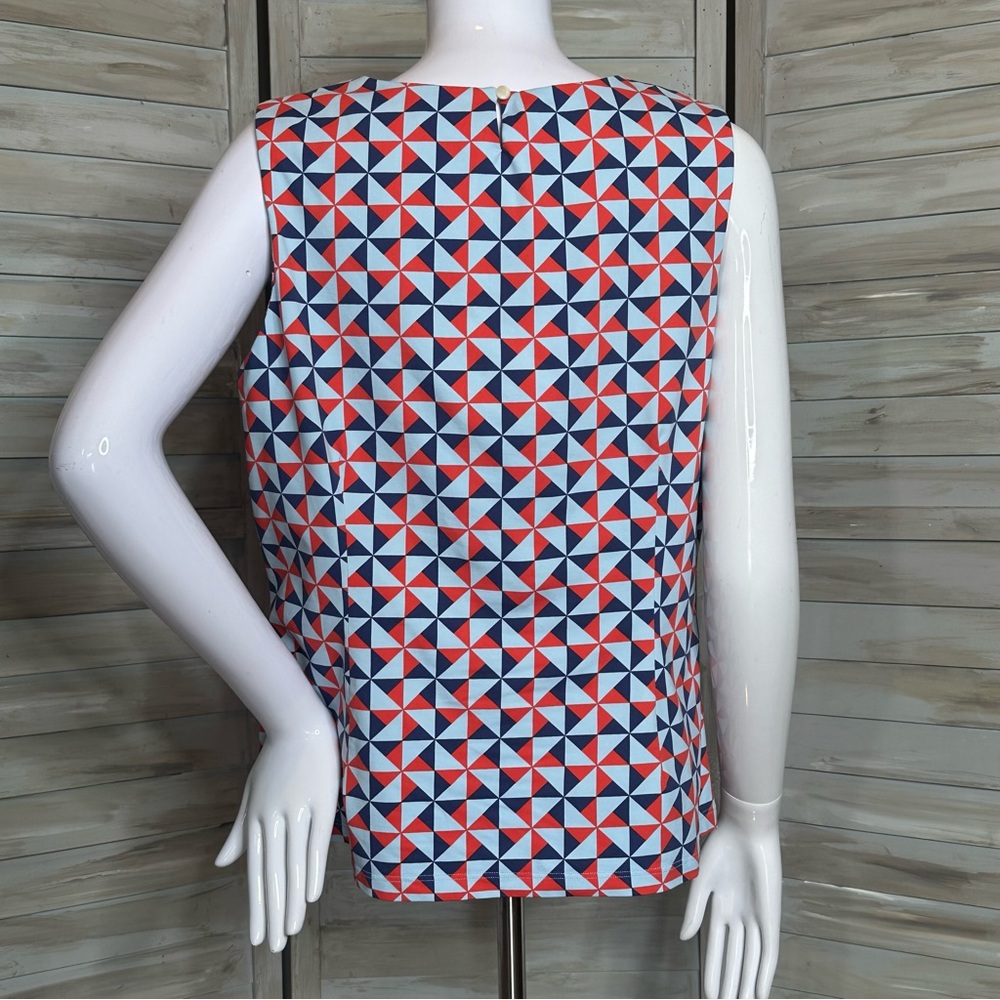 J. McLaughlin sleeveless tank shell top XL red blue geometric print pinwheels - Picture 2 of 7